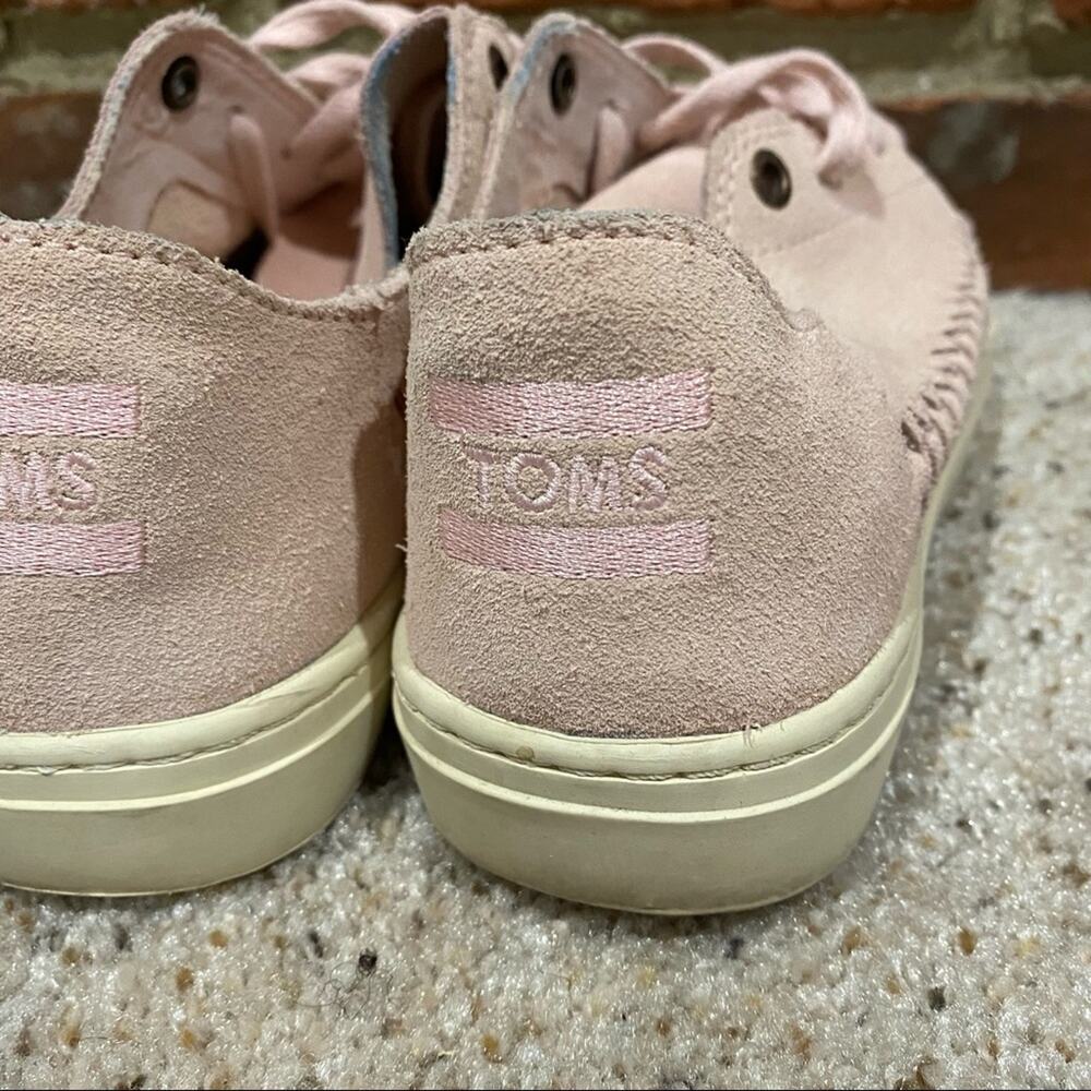 TOMS Pink Suede Sneakers Women’s 7 Blush Lace Up Low Top Whipstitch - Picture 5 of 7